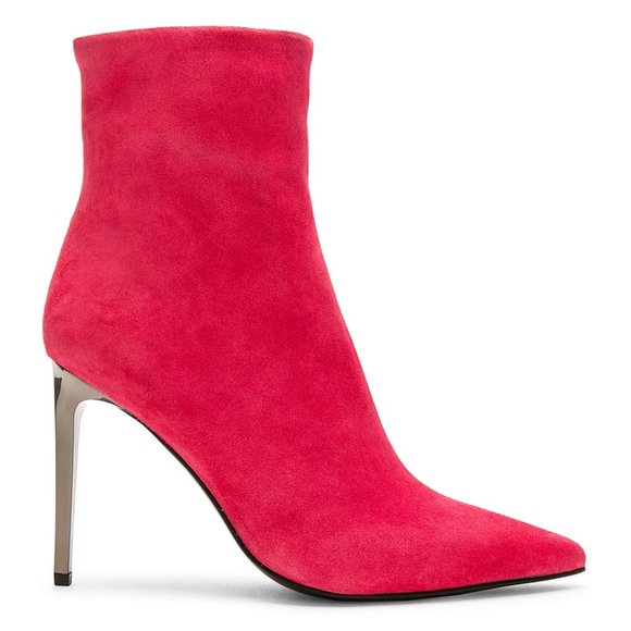 $665 rag & bone Red Teaberry Suede Wes Bootie Heel size 37/7 Mirrored Stilettos - Picture 1 of 16